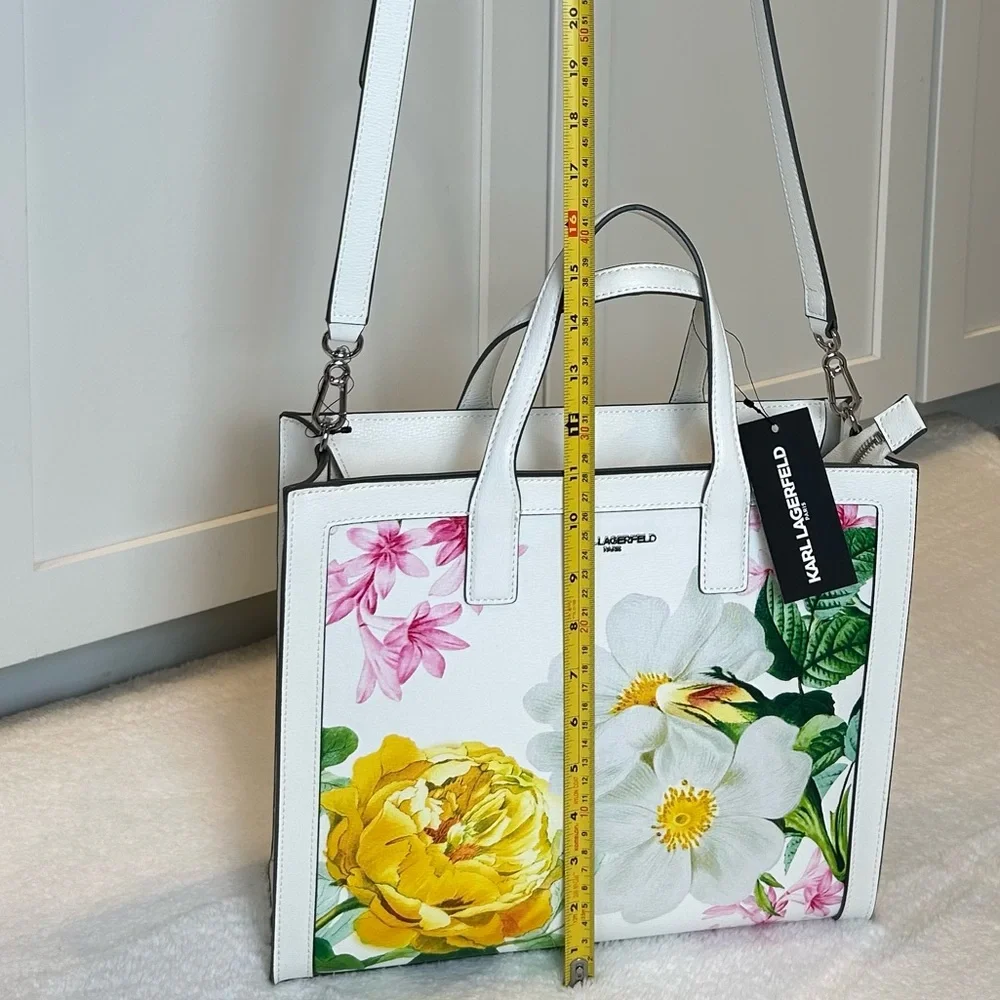 *New* Karl Lagerfeld Paris Floral Printed Tote Bag White Sunflower - Picture 15 of 17